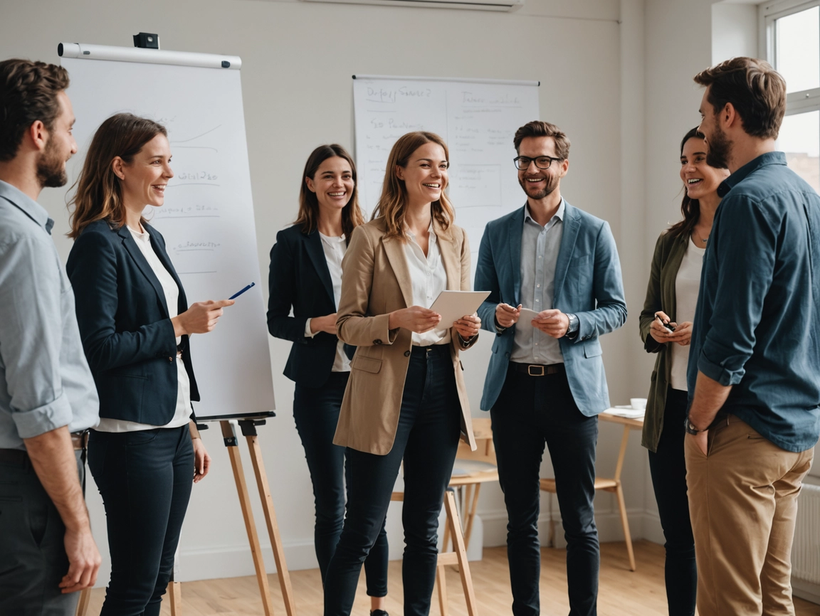 Group of people talking about the project